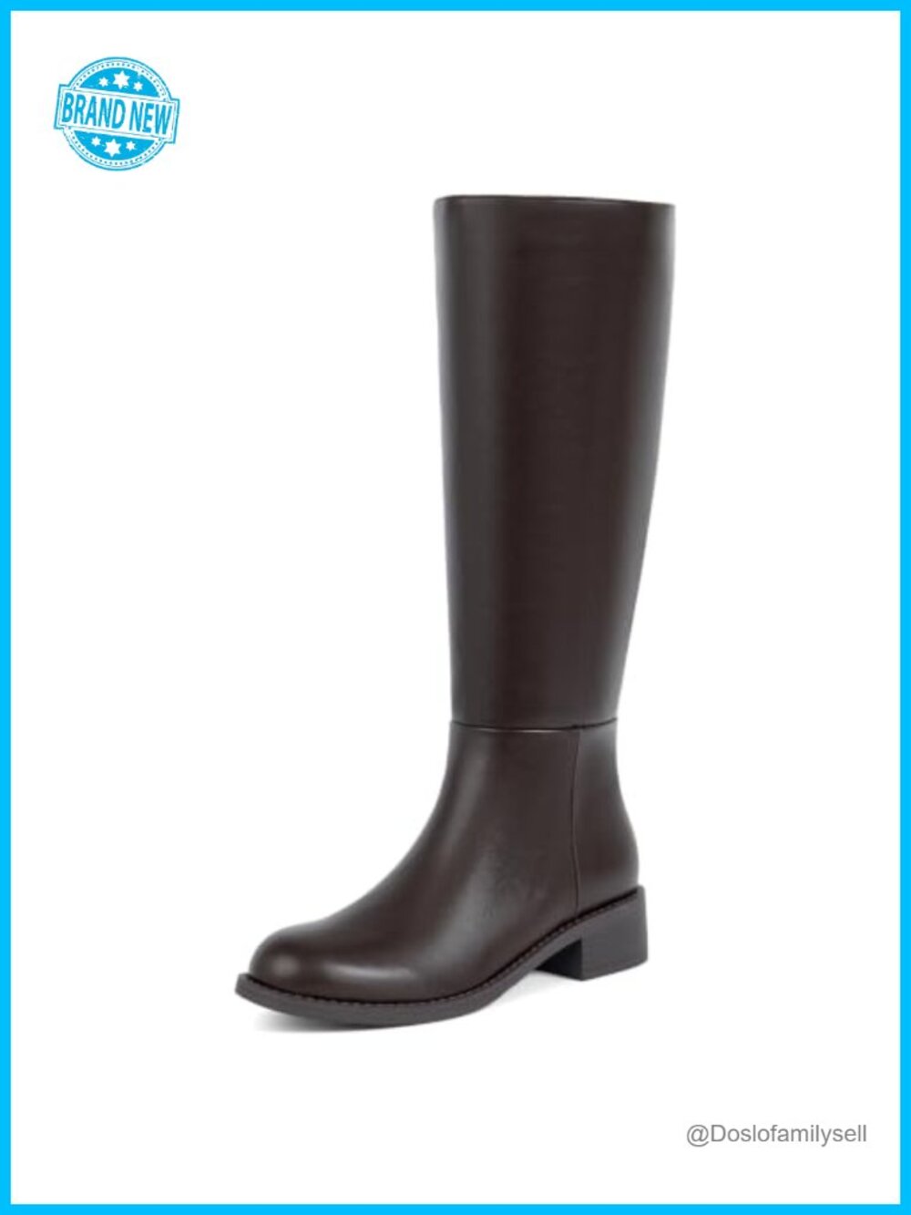 Faux Leather Knee High Boots Low Block Heel Round Toe Tall Riding Boots